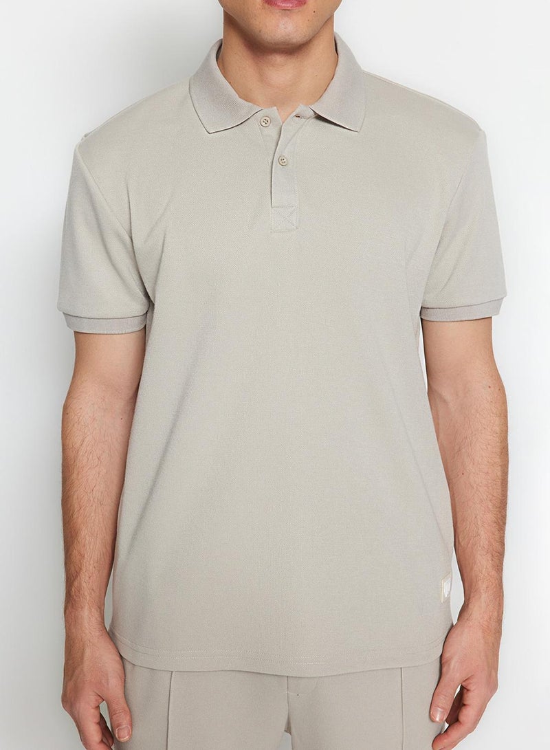 trendyol Stone Regular/Normal Cut Label Appliqué Polo Neck T-Shirt - Image 3