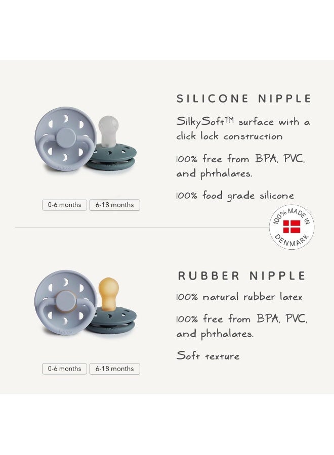 FRIGG Moon Natural Rubber Baby Pacifier | Made in Denmark | BPA-Free (Sage/Portobello, 0-6 Months) 2-Pack - Image 3