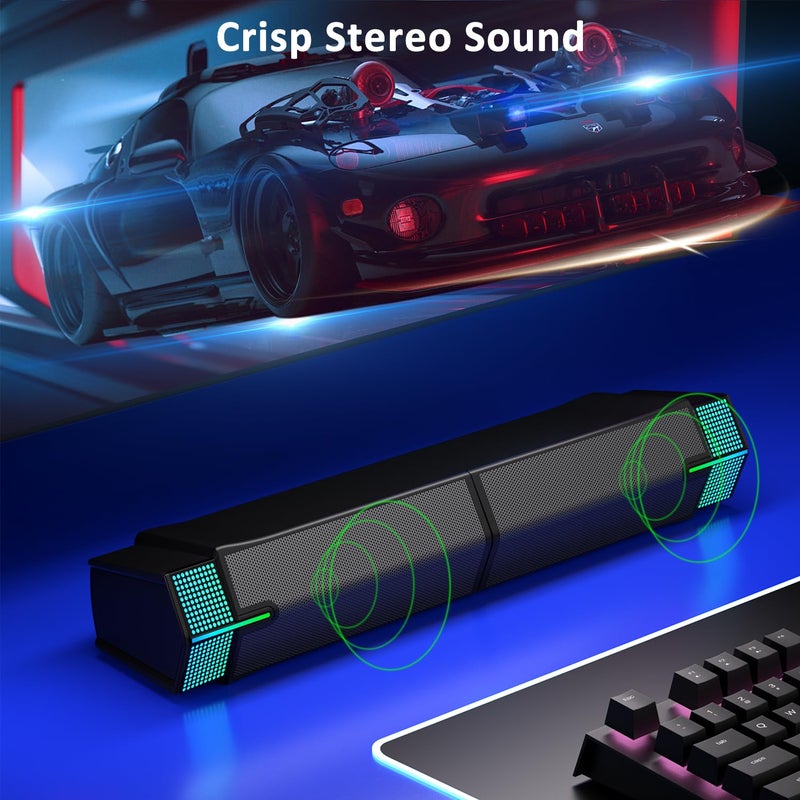 Jeecoo M20 Bluetooth Computer Speakers for PC Desktop Monitor, Gaming PC Sound Bar - Wired USB-Powered, Superb Stereo Sound, with Gradient RGB Lighting - Combine/Separate to Customize Your Desk - Image 3