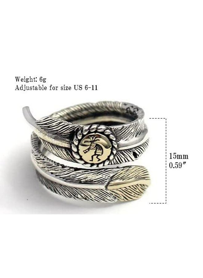 Generic - 925 Sterling Silver Southwest Native American Kokopelli Open Ring Adjustable (Kokopelli Leaf) - Image 1