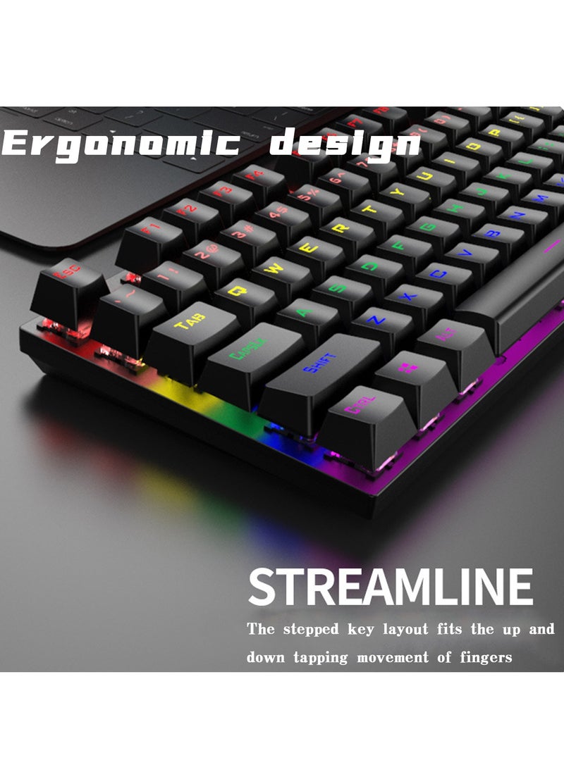 XUNFOX - English Arabic Mechanical Gaming Keyboard with RGB Backlit, USB Wired 87 Keys Blue Switch Keyboard for Windows PC Gamers Black Grey - Image 1