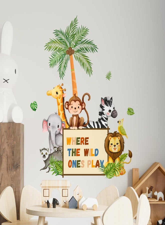 Supzone Jungle Animals Wall Decals Playroom Wall Stickers Where The Wild Ones Play Elephant Giraffe Lion Monkey Wall Decor for Kids Class Room Bedroom Baby Nursery Door Decor - Image 3
