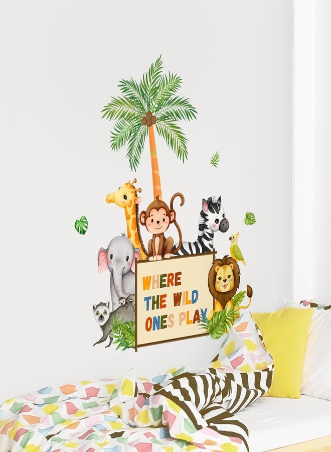 Supzone Jungle Animals Wall Decals Playroom Wall Stickers Where The Wild Ones Play Elephant Giraffe Lion Monkey Wall Decor for Kids Class Room Bedroom Baby Nursery Door Decor - Image 4