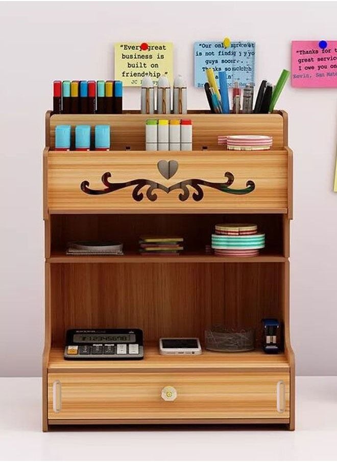 ZCM-HAPPY Wooden Pen Holder Storage Box Brown  - Image 2