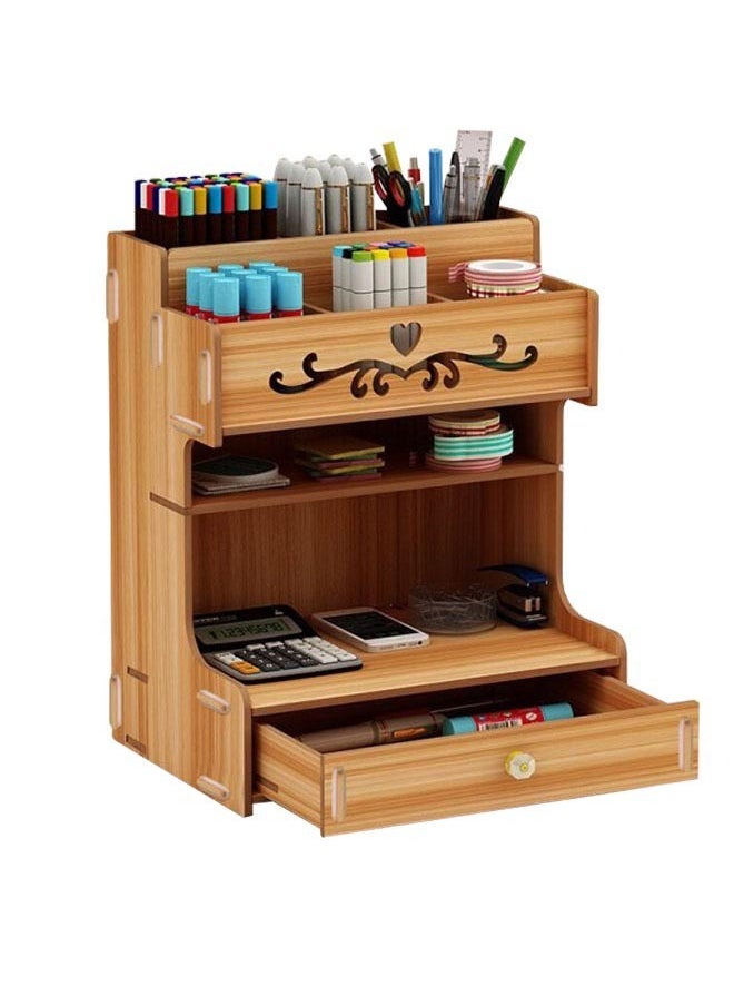 ZCM-HAPPY Wooden Pen Holder Storage Box Brown  - Image 1