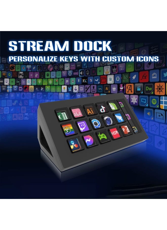 FlashHawk Stream Controller - Streaming Keyboard Deck with 15 LCD Macro Keys Customizable to Trigger Actions in OBS Twitch YouTube Compatible with PC & Mac for Content Creators Streaming Gaming  - Image 2