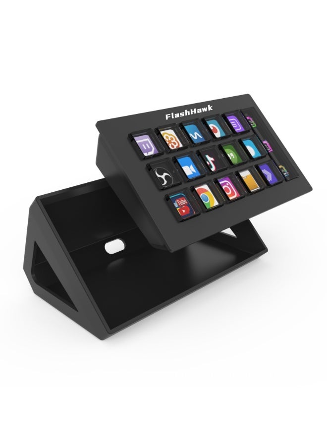 FlashHawk Stream Controller - Streaming Keyboard Deck with 15 LCD Macro Keys Customizable to Trigger Actions in OBS Twitch YouTube Compatible with PC & Mac for Content Creators Streaming Gaming  - Image 1