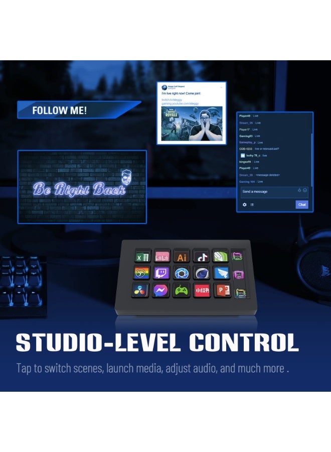 Stream Controller - Streaming Keyboard Deck with 15 LCD Macro Keys Customizable to Trigger Actions in OBS Twitch YouTube Compatible with PC & Mac for Content Creators Streaming Gaming