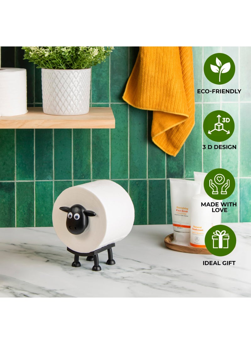 VELENTI VELENTI Sheep Toilet Roll Holder - Funny Toilet Paper Holder Free Standing Bathroom Set - 3D Printed Black Sheep Loo Roll Holder - Hilarious Tissue Paper Roll Storage - Cute Bathroom Decor - Set of 1  - Image 2