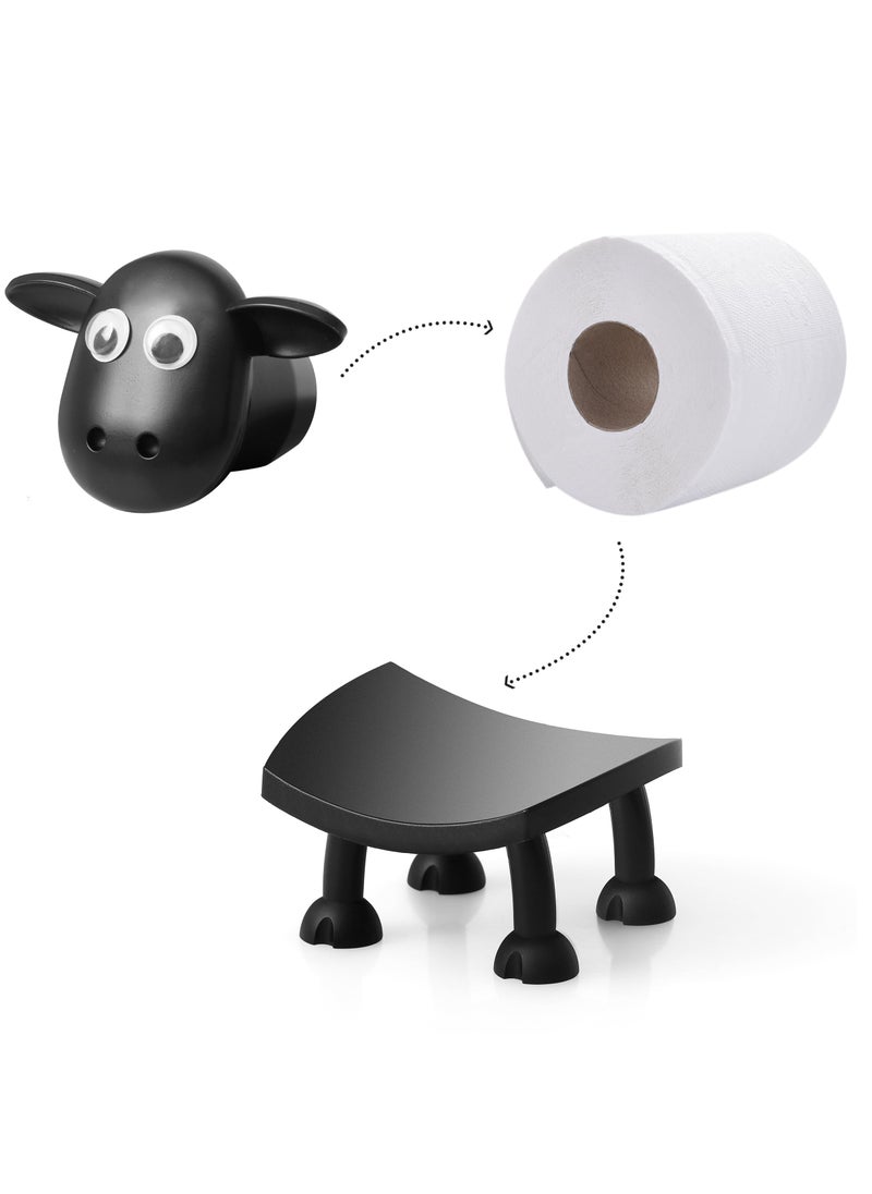 VELENTI VELENTI Sheep Toilet Roll Holder - Funny Toilet Paper Holder Free Standing Bathroom Set - 3D Printed Black Sheep Loo Roll Holder - Hilarious Tissue Paper Roll Storage - Cute Bathroom Decor - Set of 1  - Image 4