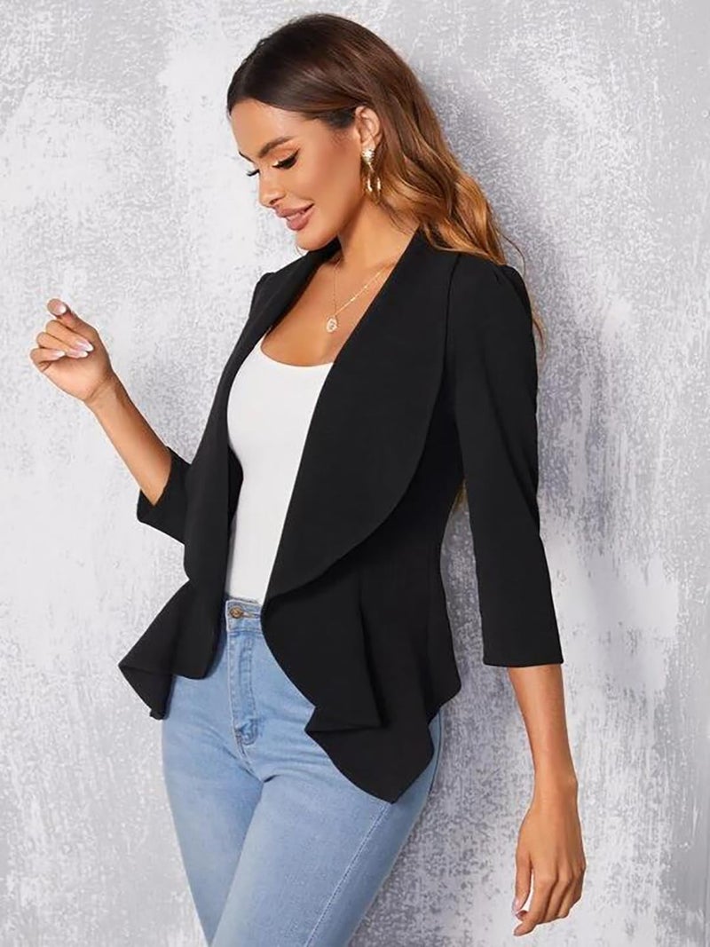 KOTTY Women's Single Breasted Relaxed Fit Shawl Collar 3/4 Sleeve Blazer Coal Black - Image 3