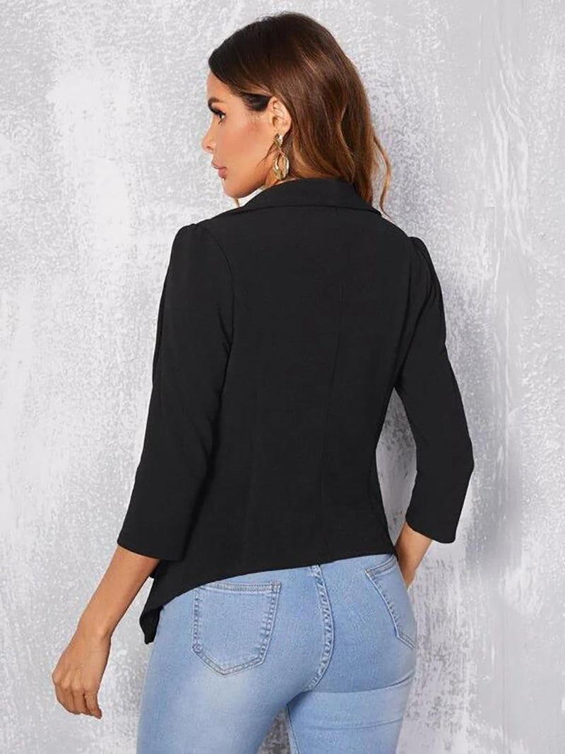 KOTTY Women's Single Breasted Relaxed Fit Shawl Collar 3/4 Sleeve Blazer Coal Black - Image 4