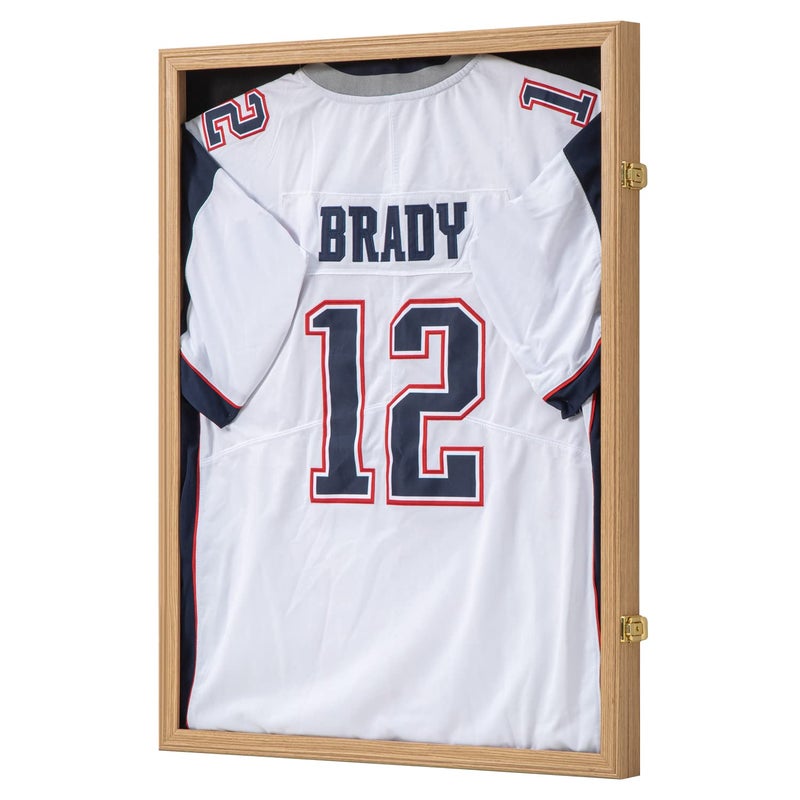 KCRasan KCRasan Jersey Frame Display Case  Jersey Display Case  Large Lockable Frames Shadow Box with UV Protection for Baseball Basketball Football Soccer Hockey Sport Shirt Military Uniform Oak Finish