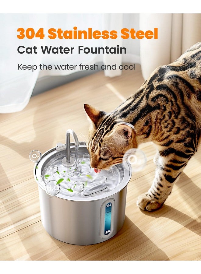 oneisall Stainless Steel Cat Water Fountain, 2L Water Fountains for Cats Indoor with Quiet Pump and 3 Replacement Filters, Pet Water Fountain Faucet Spout Design Cat Fountain Drinking Inside, PWF 001 - Image 3