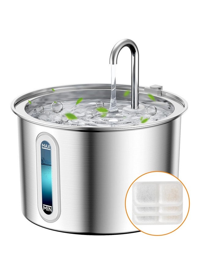 oneisall Stainless Steel Cat Water Fountain, 2L Water Fountains for Cats Indoor with Quiet Pump and 3 Replacement Filters, Pet Water Fountain Faucet Spout Design Cat Fountain Drinking Inside, PWF 001 - Image 1