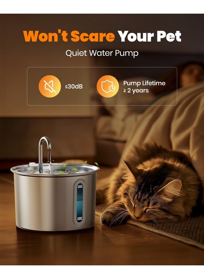 oneisall Stainless Steel Cat Water Fountain, 2L Water Fountains for Cats Indoor with Quiet Pump and 3 Replacement Filters, Pet Water Fountain Faucet Spout Design Cat Fountain Drinking Inside, PWF 001 - Image 4