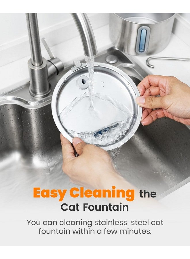 oneisall Stainless Steel Cat Water Fountain, 2L Water Fountains for Cats Indoor with Quiet Pump and 3 Replacement Filters, Pet Water Fountain Faucet Spout Design Cat Fountain Drinking Inside, PWF 001 - Image 5