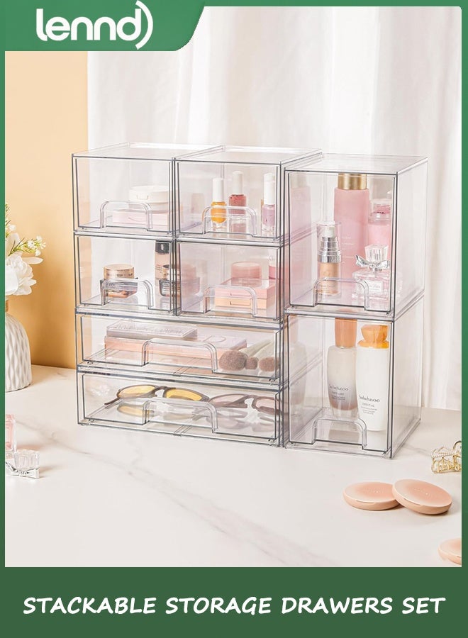 LENND Stackable Storage Drawers Set of 5, Clear Plastic Organizer Bins for Beauty Supplies,Ideal for Vanity, Bathroom,Cabinet,Pantry Organization - Image 2