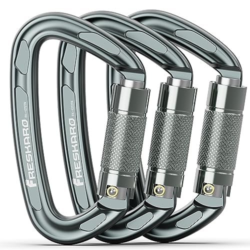 FresKaro 4inches Climbing Carabiner Clips Heavy Duty, UIAA Certified 25kN Auto Locking Carabiners, 7075 Aluminium, Lightweight, Rust Free, for Rappelling, Hiking etc, Spacegray, 3Pack - Image 1