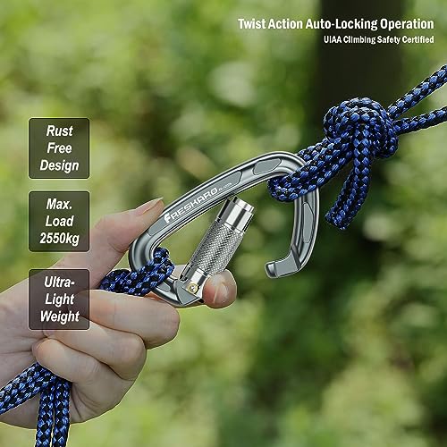 FresKaro 4inches Climbing Carabiner Clips Heavy Duty, UIAA Certified 25kN Auto Locking Carabiners, 7075 Aluminium, Lightweight, Rust Free, for Rappelling, Hiking etc, Spacegray, 3Pack - Image 5
