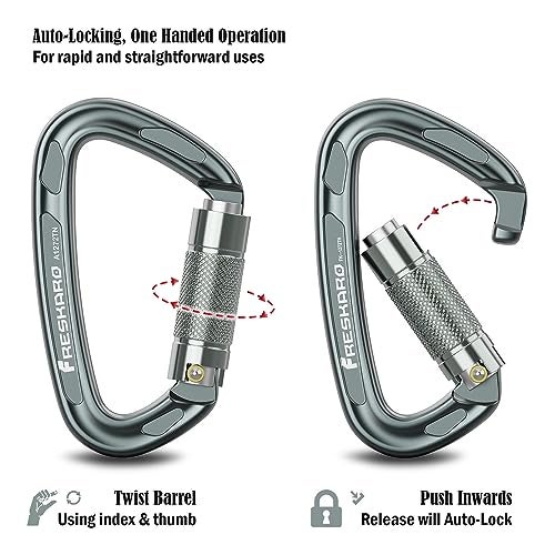 FresKaro 4inches Climbing Carabiner Clips Heavy Duty, UIAA Certified 25kN Auto Locking Carabiners, 7075 Aluminium, Lightweight, Rust Free, for Rappelling, Hiking etc, Spacegray, 3Pack - Image 2