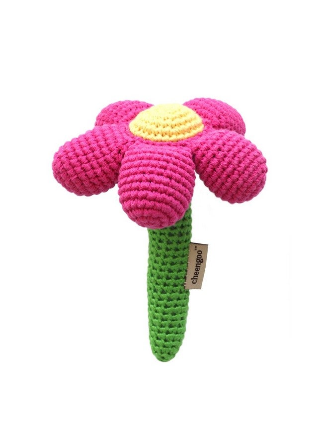 Cheengoo Sustainable Organic Bamboo Hand Crocheted Stick Rattle Magenta - Image 2