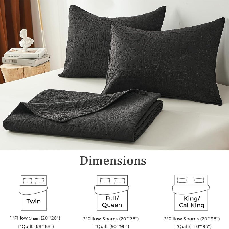 akkialla Queen Quilt Bedding Set Black Ultrasonic Full/Queen Quilt Set Lightweight Soft Bedspread Coverlet Modern Style Coin Pattern Bed Cover for All Seasons 3 Piece(1 Quilt 2 Pillow Shams) - Image 5