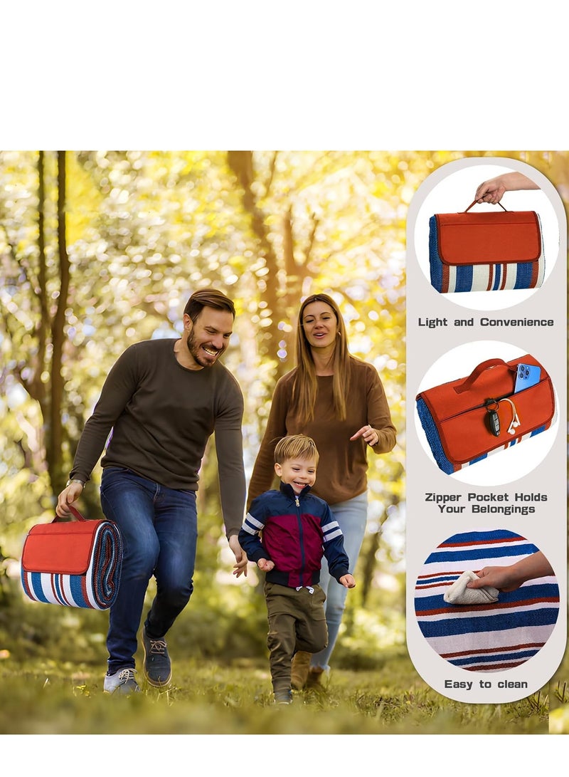 SYOSI أغطية بيكتش على الشاطئ قابلة للغسل في الغسالة، حصيرة waterproof كبيرة جداً، أغطية شاطئ سفر ثلاثية الطبقات، هدايا رائعة للبالغين للتخييم، تخييم الربيع والصيف، الحديقة، السفر على العشب (أزرق وأبيض) - Image 5