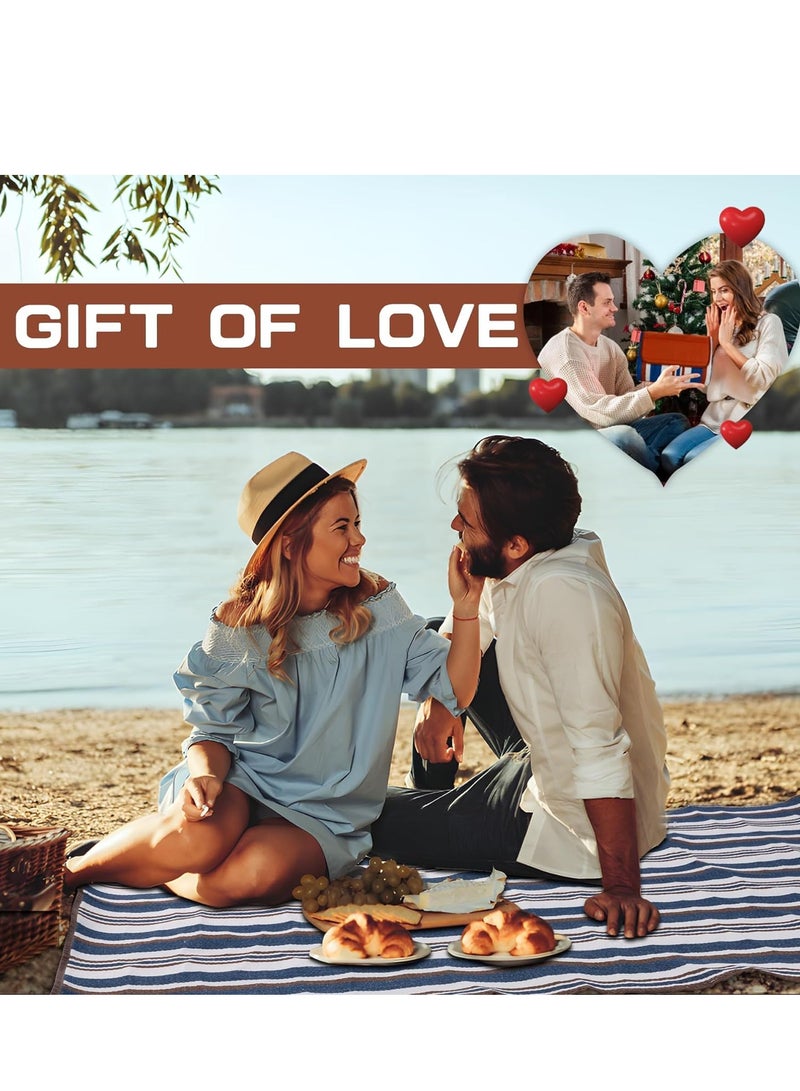 SYOSI أغطية بيكتش على الشاطئ قابلة للغسل في الغسالة، حصيرة waterproof كبيرة جداً، أغطية شاطئ سفر ثلاثية الطبقات، هدايا رائعة للبالغين للتخييم، تخييم الربيع والصيف، الحديقة، السفر على العشب (أزرق وأبيض) - Image 2