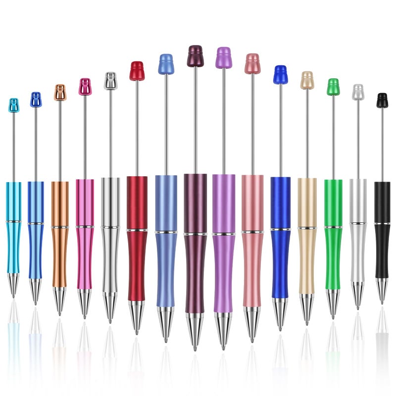 Joyberg 15 PCS Beadable Pens, Beadable Pens Bulk Colored Plastic, Black Ink Beaded Pens Creative Diy Pen, Bend Pens for Make Gifts for Children and Students, Office School Supplies - Image 1