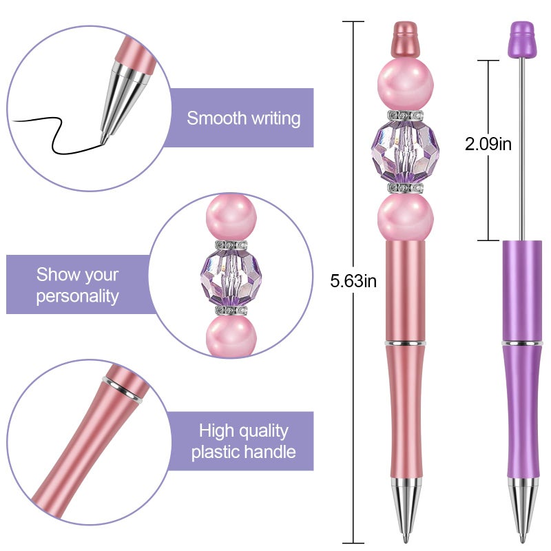 Joyberg 15 PCS Beadable Pens, Beadable Pens Bulk Colored Plastic, Black Ink Beaded Pens Creative Diy Pen, Bend Pens for Make Gifts for Children and Students, Office School Supplies - Image 2