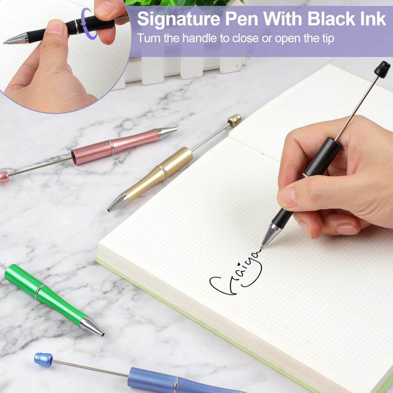 Joyberg 15 PCS Beadable Pens, Beadable Pens Bulk Colored Plastic, Black Ink Beaded Pens Creative Diy Pen, Bend Pens for Make Gifts for Children and Students, Office School Supplies - Image 4