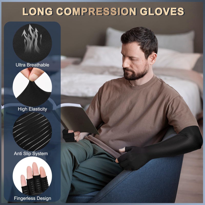 Zuscot Long Copper Compression Arthritis Gloves for Women & Men, Medical Arm & Hand Compression Gloves, Fingerless Pressuse Gloves, Hand Support Sleeves for Carpal Tunnel, Lymphedema, Hand Pain, Edema - Image 1