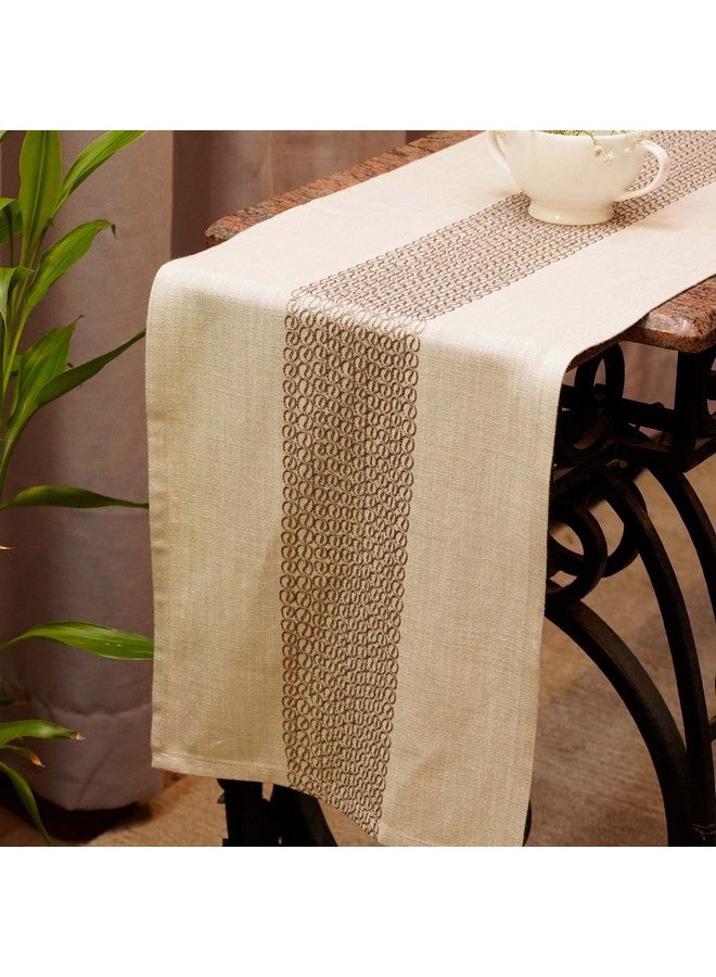 ZEBA World 100% Cotton Embroidered Beige Table Runner - Elegant & Durable Dining Table Runner for 4 Seater / 6 Seater, Perfect for Living Room and Dining Room, 30 cm x 210 cm | 12 inches x 84 inches - Image 1