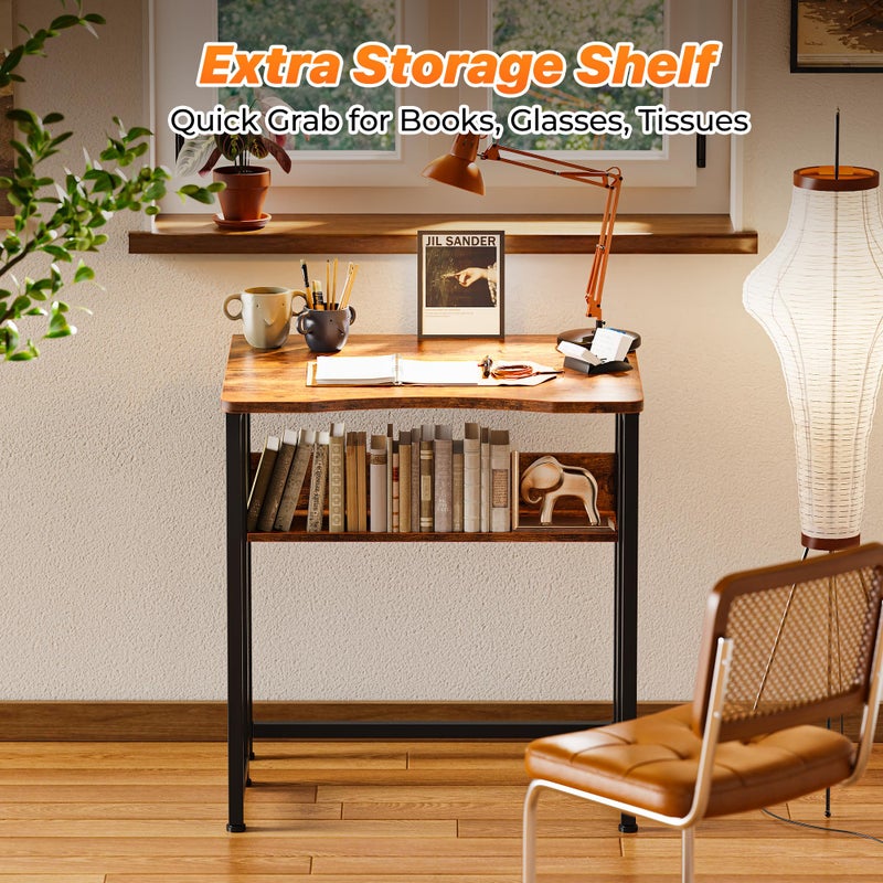 Huuger Folding Desk with Storage Shelf, 23.6 Inch Foldable Computer Table for Small Spaces, Space Saving Sofa Table for Couch, Writing Work Office Computer Desk, Easy to Fold, Rustic Brown - Image 5
