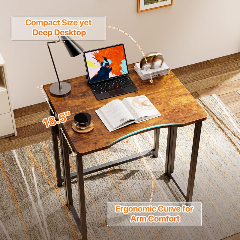 Huuger Folding Desk with Storage Shelf, 23.6 Inch Foldable Computer Table for Small Spaces, Space Saving Sofa Table for Couch, Writing Work Office Computer Desk, Easy to Fold, Rustic Brown - Image 4