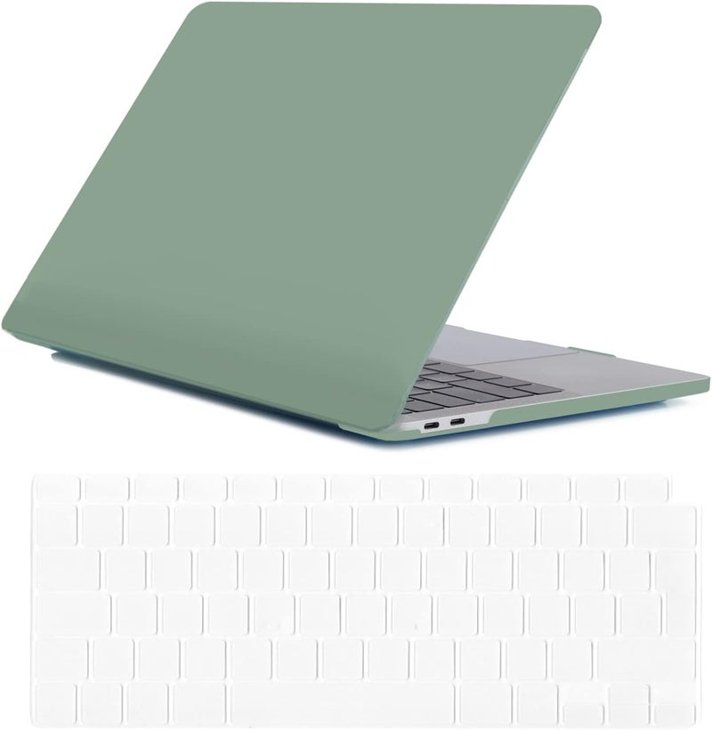 سيفن لاين متوافق مع حافظة MacBook Pro 13 بوصة 2023 2022 2021 2020 موديل M1/M2 A2338/A2251/A2289 حافظة صلبة غير لامعة للكمبيوتر المحمول مع غطاء لوحة مفاتيح (تخطيط المملكة المتحدة)، أخضر منتصف الليل - Image 1