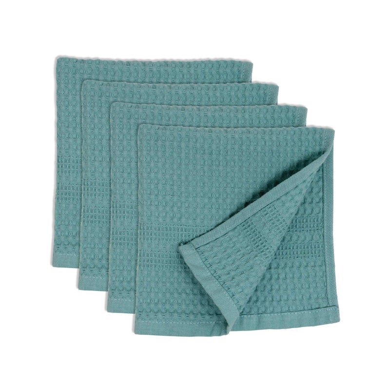 GILDEN TREE Waffle Towels Wash Cloths for Showering Exfoliating Washcloth Face Towels Quick Dry Towel Cotton Washcloths Set of 4 Classic Style Seafoam