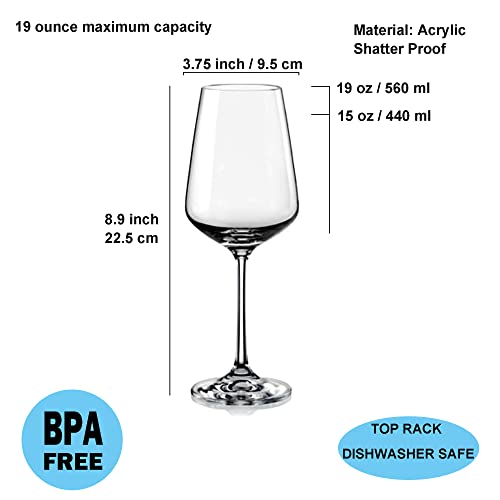 KOXIN-KARLU Unbreakable Classic 18 ounce All-Purpose Plastic Stem Wine Glasses Acrylic Glasses, Set of 6 Clear - Image 2