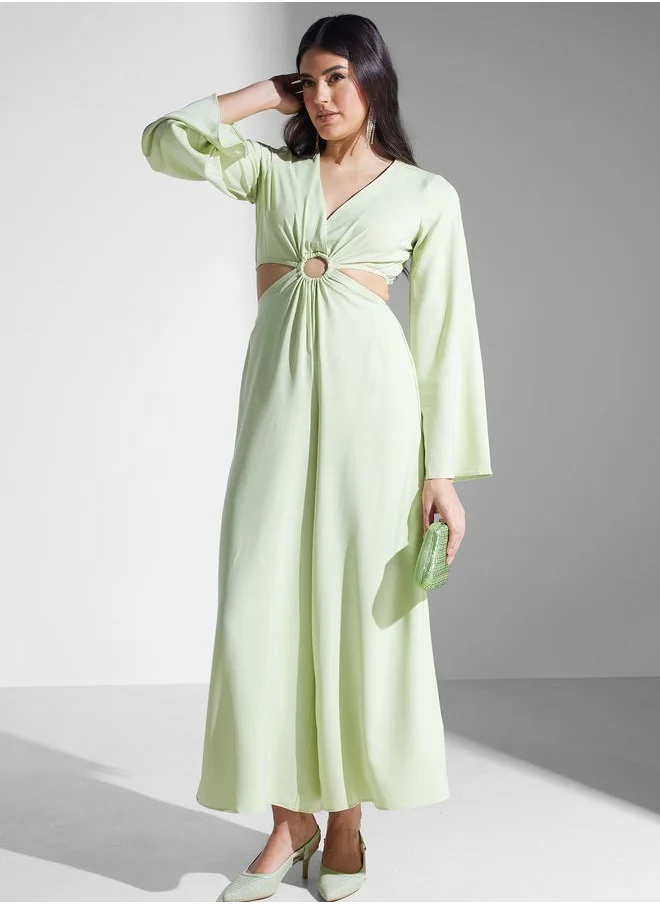 PRETTY LAVISH Flared Sleeve Belted Jumpsuit