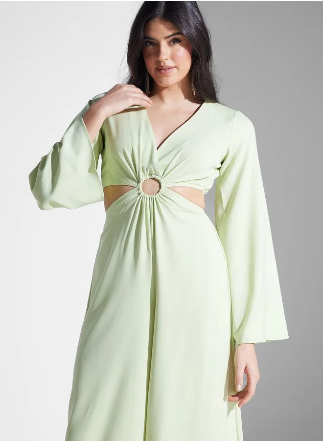 PRETTY LAVISH Flared Sleeve Belted Jumpsuit