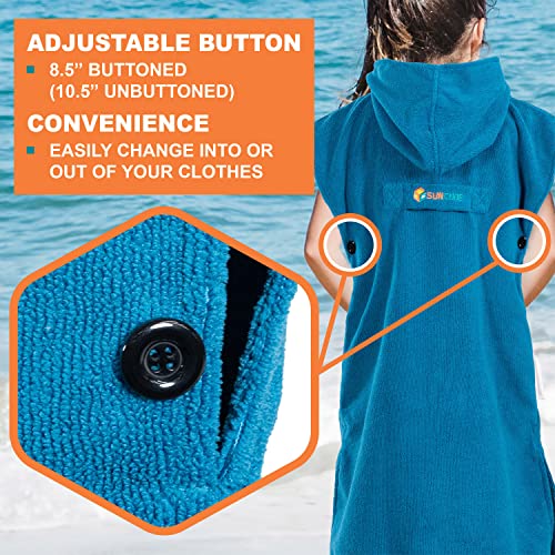 Suncube SUN CUBE Kids Changing Robe Surf Poncho, Kids Beach Towels, Hooded Towel For Toddler Bath Pool, Microfiber Quick Dry Wearable Towel Poncho with Hood, Swim Towel for Boys Girls 3-7 Years, Teal Sea Blue - Image 5