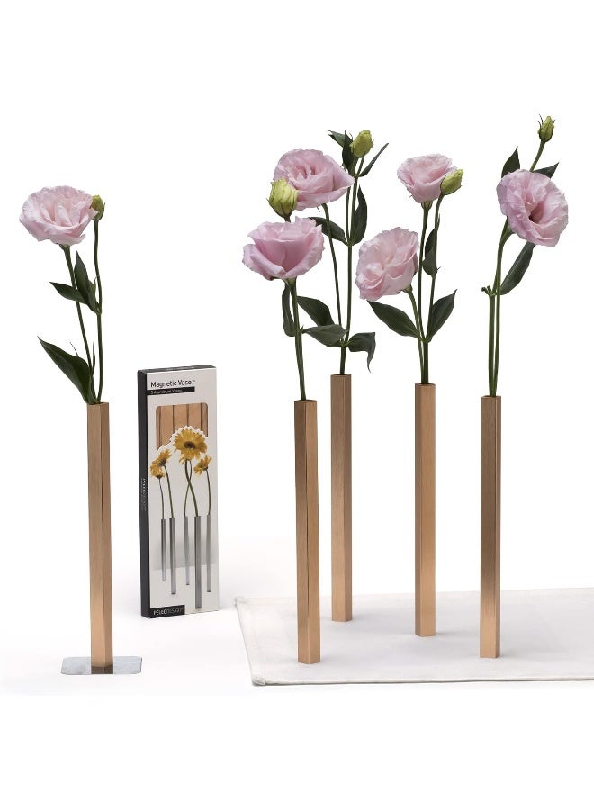 PELEG DESIGN Magnetic Flower Vase  Unique and Modern Set of 5 Gold Aluminum Vases for Home Garden Dcor  94 x 06 x 06 inches  Suitable for Both Real and Artificial Flowers - Image 4