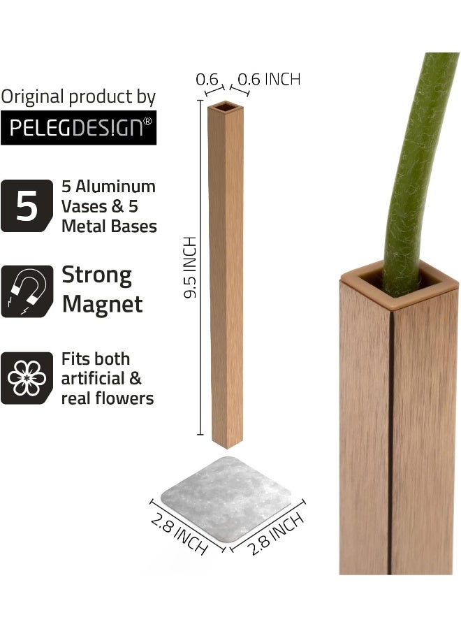 PELEG DESIGN Magnetic Flower Vase  Unique and Modern Set of 5 Gold Aluminum Vases for Home Garden Dcor  94 x 06 x 06 inches  Suitable for Both Real and Artificial Flowers - Image 3