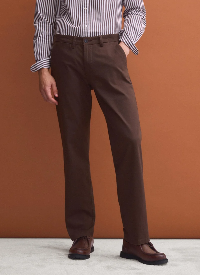 Ovs OVS Brown regular-fit stretch cotton twill chino trousers
