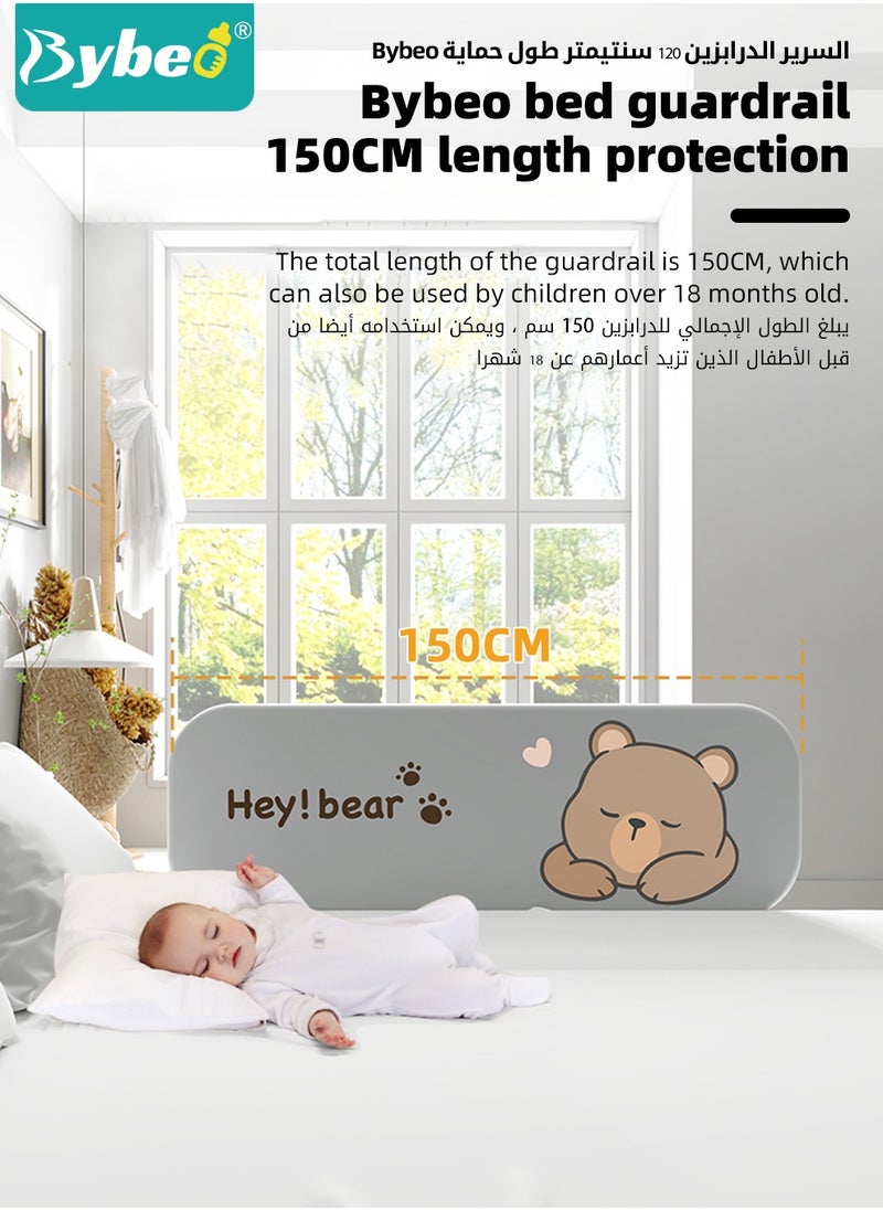 Bybeo Baby Bed Rail Guard, Toddler Bed Side Rails, Installation-free Kids' Safety Bed Fence, Safety Bedrail with Reinforced Anchor Safety System, Foldable Universal Bed Rail With Upgraded Barrier, 150cm  - Image 4