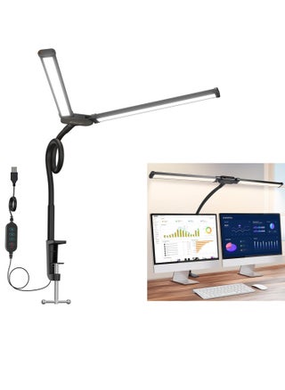 Led Desk Lamp for Home Office, Eye-Care Architect Light with Clamp, Double Head Computer Monitor Table Clip Lamp, 3 Color Mode 10 Level Dimmer Clip on Light, Adjustable Flexible Gooseneck - pzsku/Z0C21A2C5912FCA56802DZ/45/1747980077/0a2fdb8e-2ee1-4cd4-b9a8-c670e1b2cae7