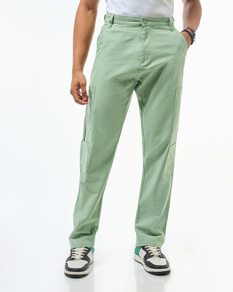 bewakoof Men's Green Cargo Linen Pants - Image 2