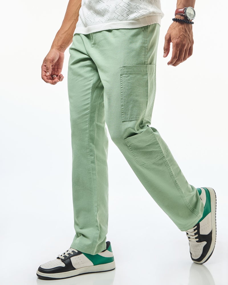 bewakoof Men's Green Cargo Linen Pants - Image 1