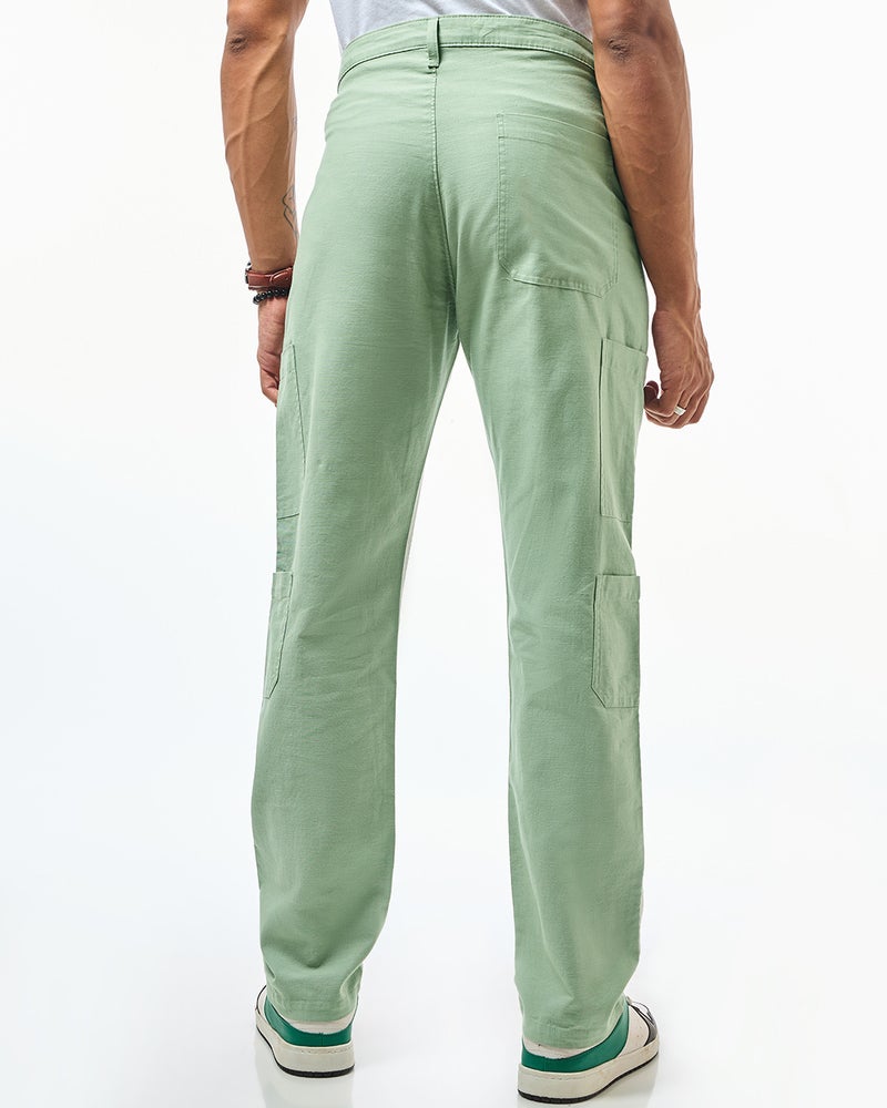 bewakoof Men's Green Cargo Linen Pants - Image 3